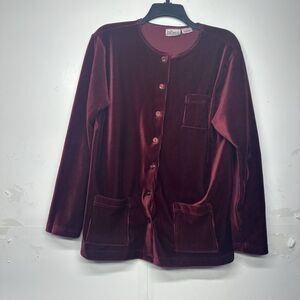RUSS Women’s Size Large Pajama Top Burgundy Velour Corduroy Button Front
